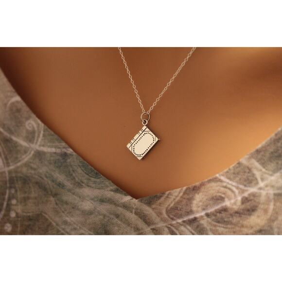 Sterling Silver Realistic Book Charm Necklace, Realistic Book Pendant Necklace - Picture 3 of 3